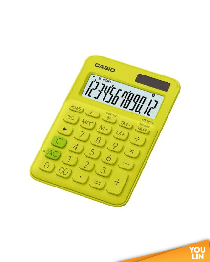 Casio Calculator 12 Digits MS-20UC - Yellow Green