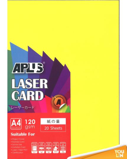 APLUS A4 120gm Laser Card 20'S - Lemon (210)