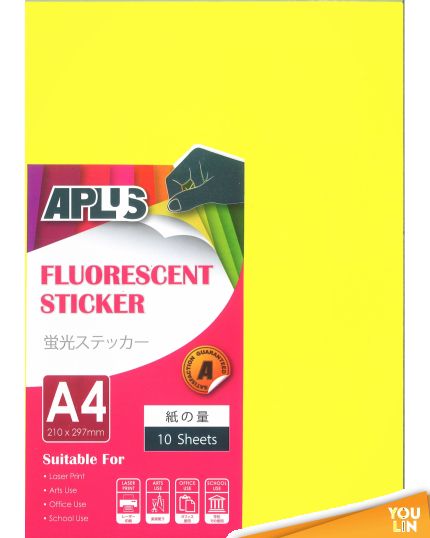 APLUS A4 Fluorescent Sticker - Yellow 10'S