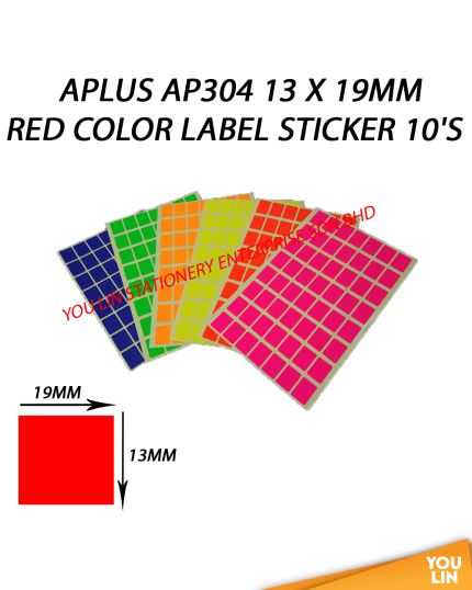 APLUS AP304 13 X 19MM Color Label Sticker 10'S - Red