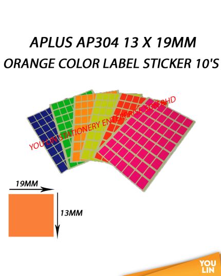 APLUS AP304 13 X 19MM Color Label Sticker 10'S - Orange