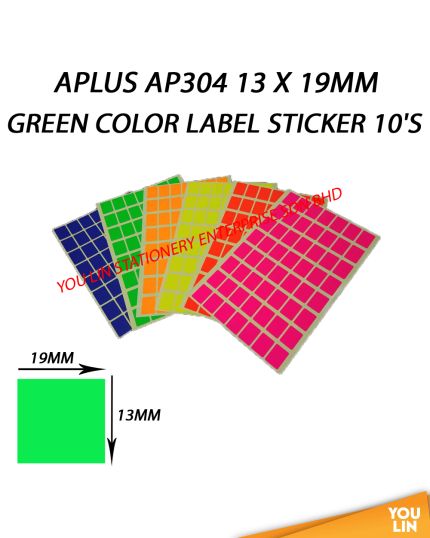 APLUS AP304 13 X 19MM Color Label Sticker 10'S - Green