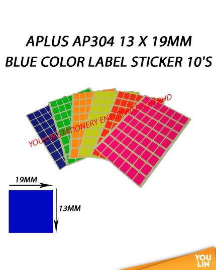 APLUS AP304 13 X 19MM Color Label Sticker 10'S - Blue
