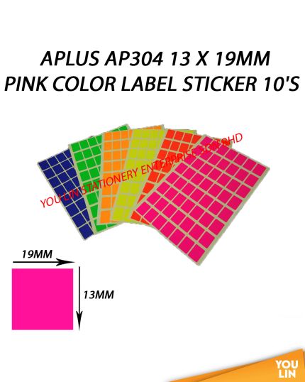 APLUS AP304 13 X 19MM Color Label Sticker 10'S - Pink