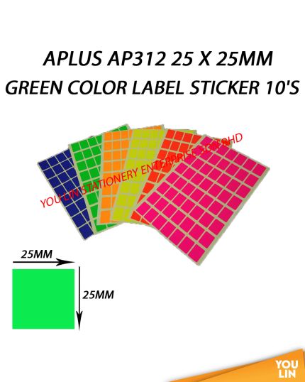 APLUS AP312 25 X 25MM Color Label Sticker 10'S - Green