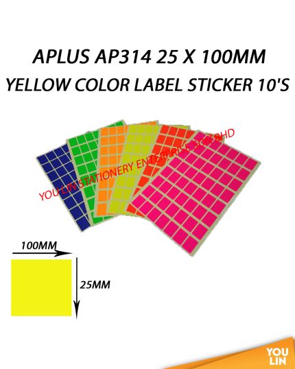 APLUS AP314 25 X 100MM Color Label Sticker 10'S - Yellow
