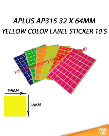 APLUS AP315 32 X 64MM Color Label Sticker 10'S - Yellow