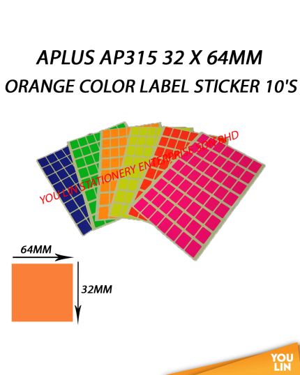 APLUS AP315 32 X 64MM Color Label Sticker 10'S - Orange