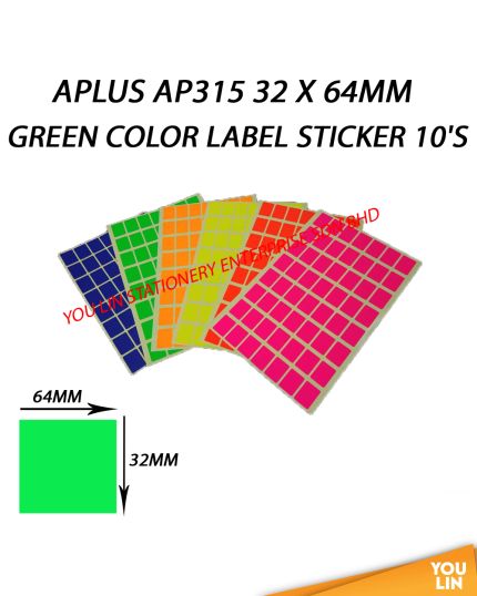 APLUS AP315 32 X 64MM Color Label Sticker 10'S - Green
