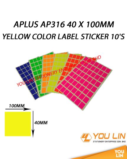 APLUS AP316 40 X 100MM Color Label Sticker 10'S - Yellow