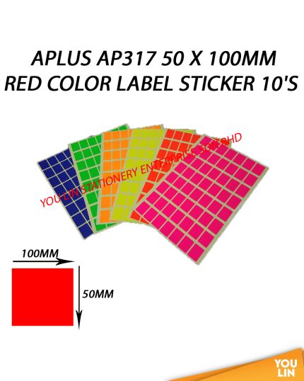 APLUS AP317 50 X 100MM Color Label Sticker 10'S - Red