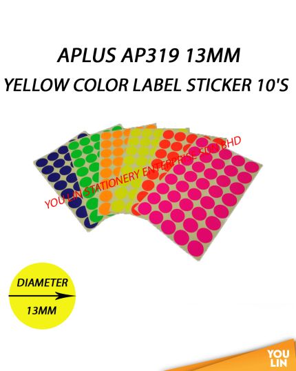 APLUS AP319 13MM Color Label Sticker 10'S - Yellow