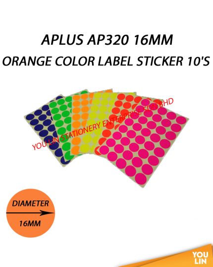APLUS AP320 16MM Color Label Sticker 10'S - Orange