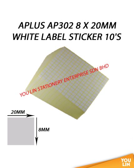 APLUS AP302 8 X 20MM White Label Sticker 10'S
