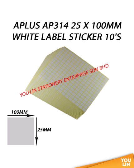 APLUS AP314 25 X 100MM White Label Sticker 10'S