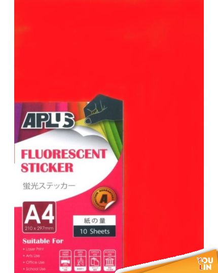 APLUS A4 Fluorescent Sticker - Red 10'S