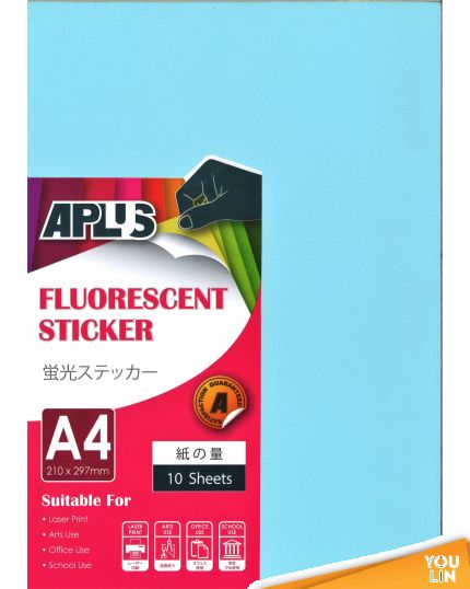 APLUS A4 Fluorescent Sticker - L.Blue 10'S