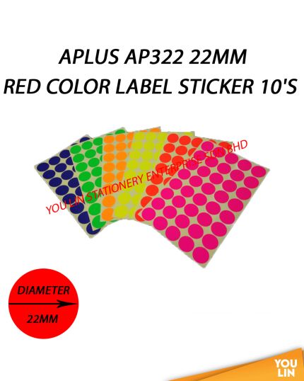 APLUS AP322 22MM Color Label Sticker 10'S - Red
