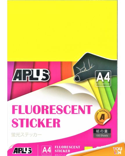 APLUS A4 Fluorescent Sticker - Yellow 100'S