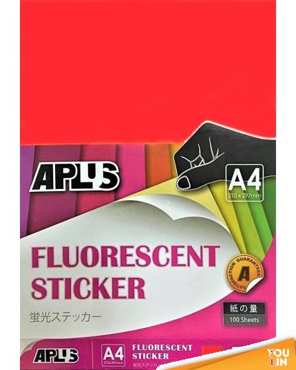 APLUS A4 Fluorescent Sticker - Red 100'S
