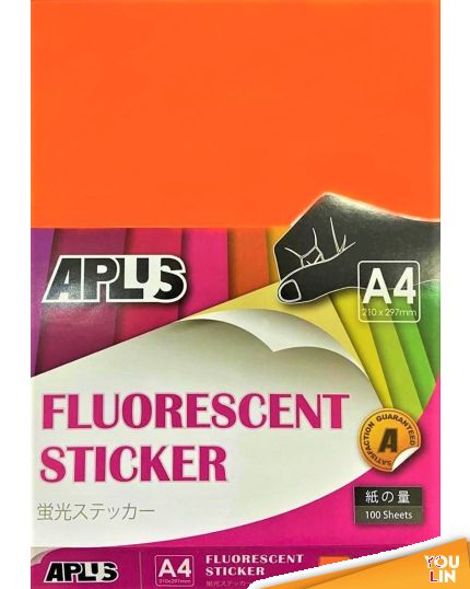 APLUS A4 Fluorescent Sticker - Orange 100'S