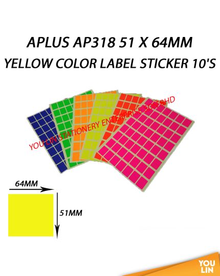 APLUS AP318 51 X 64MM Color Label Sticker 10'S - Yellow