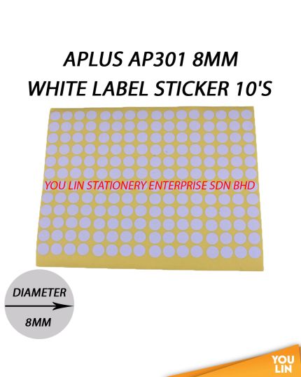 APLUS AP301 8MM White Label Sticker 10'S