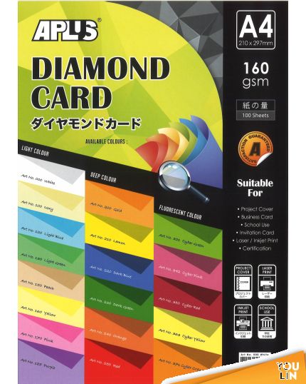 APLUS A4 160gm Diamond Card 100'S - White (000)