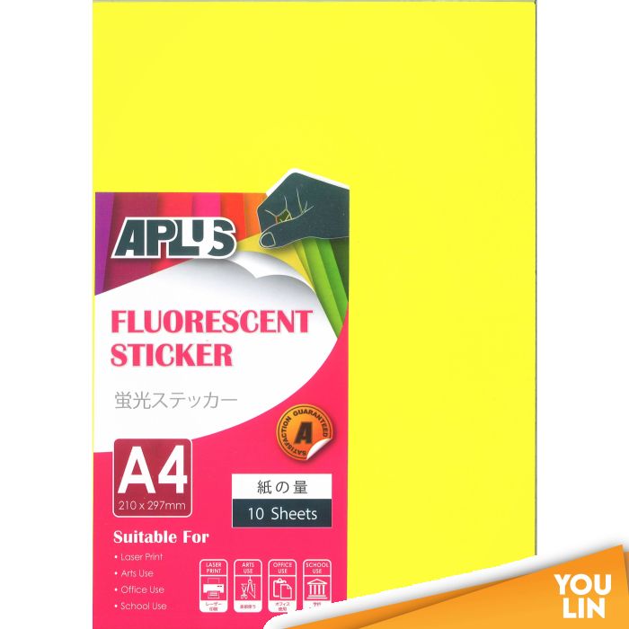 APLUS A4 Fluorescent Sticker - Yellow 10'S