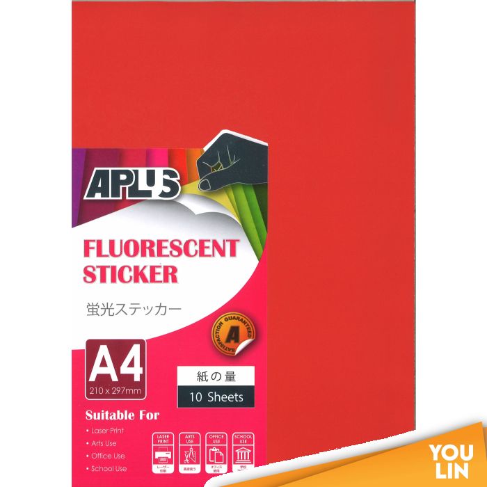 APLUS A4 Fluorescent Sticker - C.Red 10'S