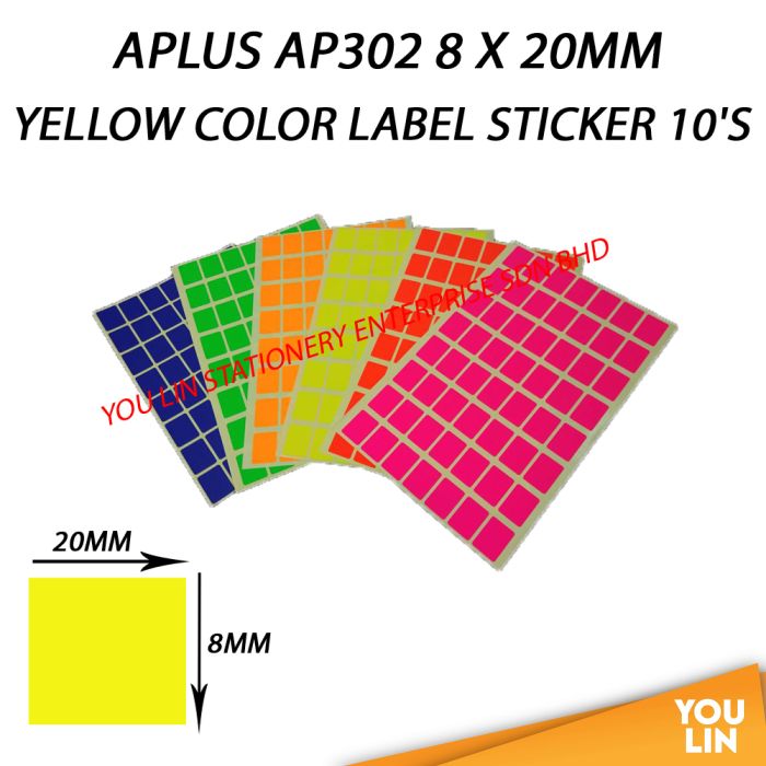 APLUS AP302 8 X 20MM Color Label Sticker 10'S - Yellow