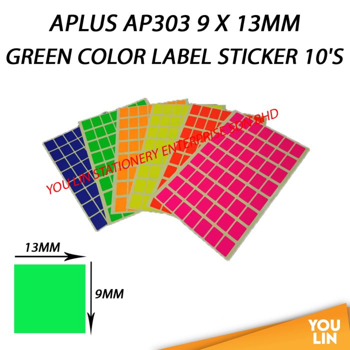 APLUS AP303 9 X 13MM Color Label Sticker 10'S - Green