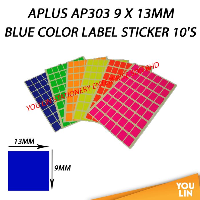 APLUS AP303 9 X 13MM Color Label Sticker 10'S - Blue