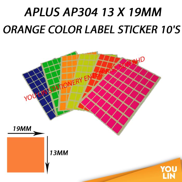 APLUS AP304 13 X 19MM Color Label Sticker 10'S - Orange
