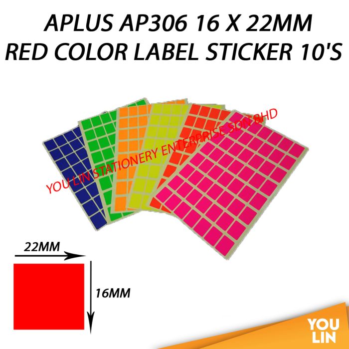 APLUS AP306 16 X 22MM Color Label Sticker 10'S - Red