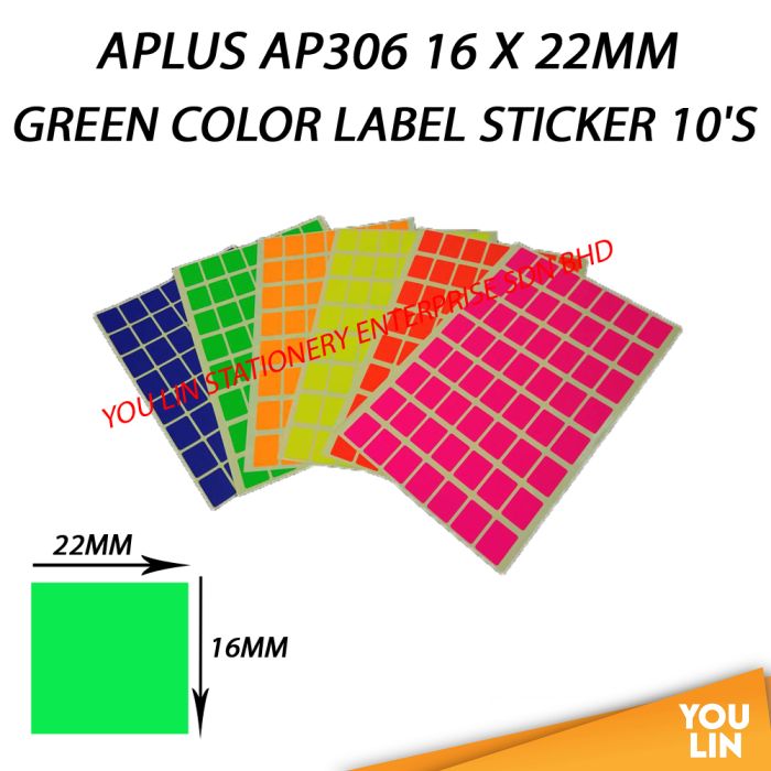 APLUS AP306 16 X 22MM Color Label Sticker 10'S - Green