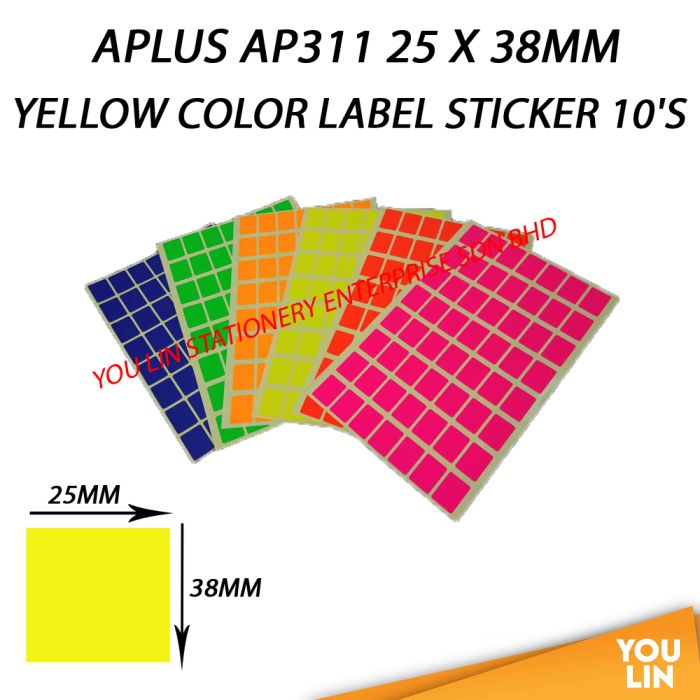 APLUS AP311 25 X 38MM Color Label Sticker 10'S - Yellow