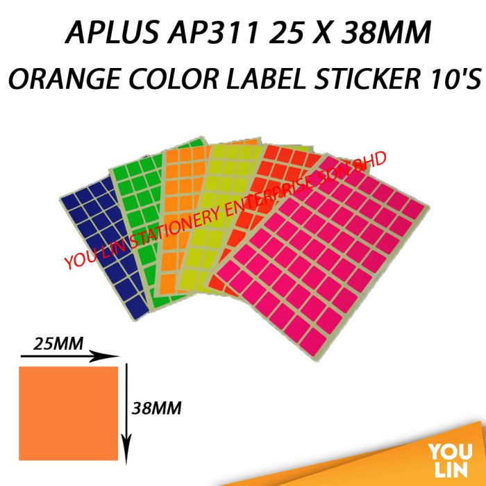 APLUS AP311 25 X 38MM Color Label Sticker 10'S - Orange