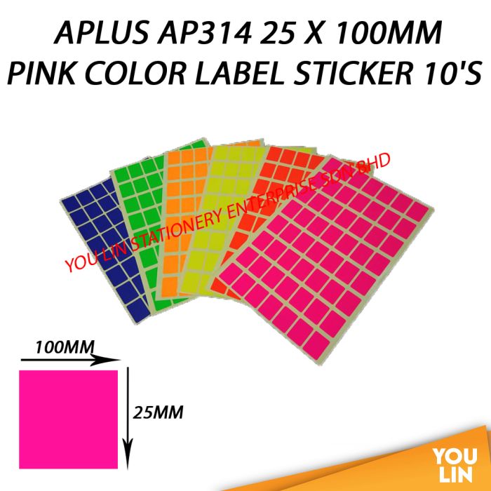 APLUS AP314 25 X 100MM Color Label Sticker 10'S - Pink