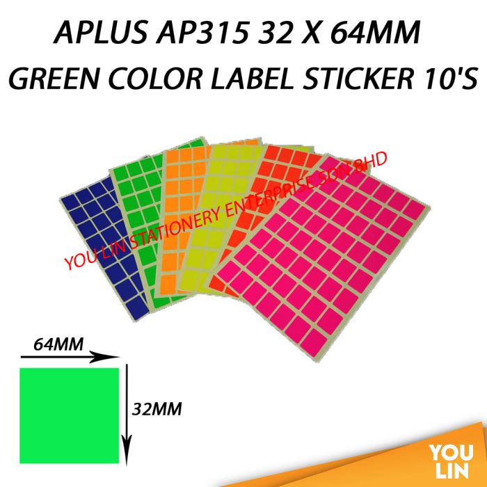APLUS AP315 32 X 64MM Color Label Sticker 10'S - Green