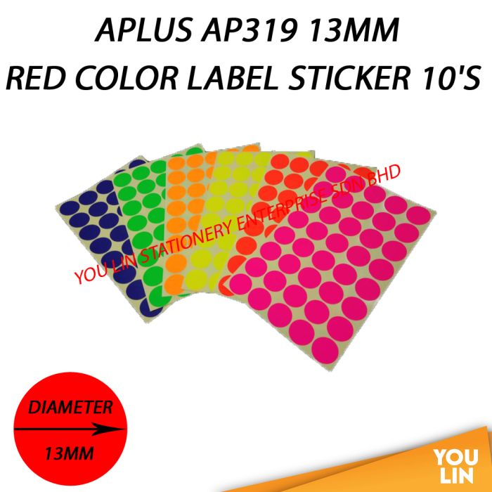 APLUS AP319 13MM Color Label Sticker 10'S - Red