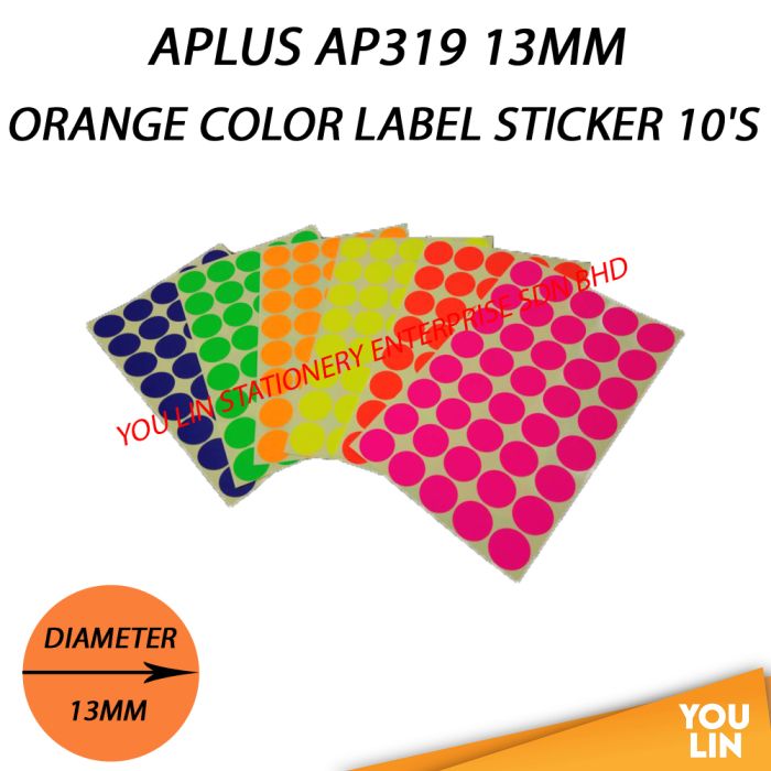 APLUS AP319 13MM Color Label Sticker 10'S - Orange