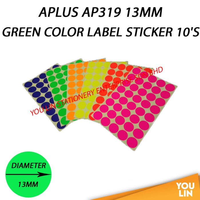 APLUS AP319 13MM Color Label Sticker 10'S - Green