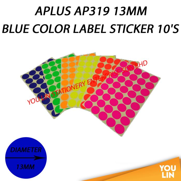 APLUS AP319 13MM Color Label Sticker 10'S - Blue
