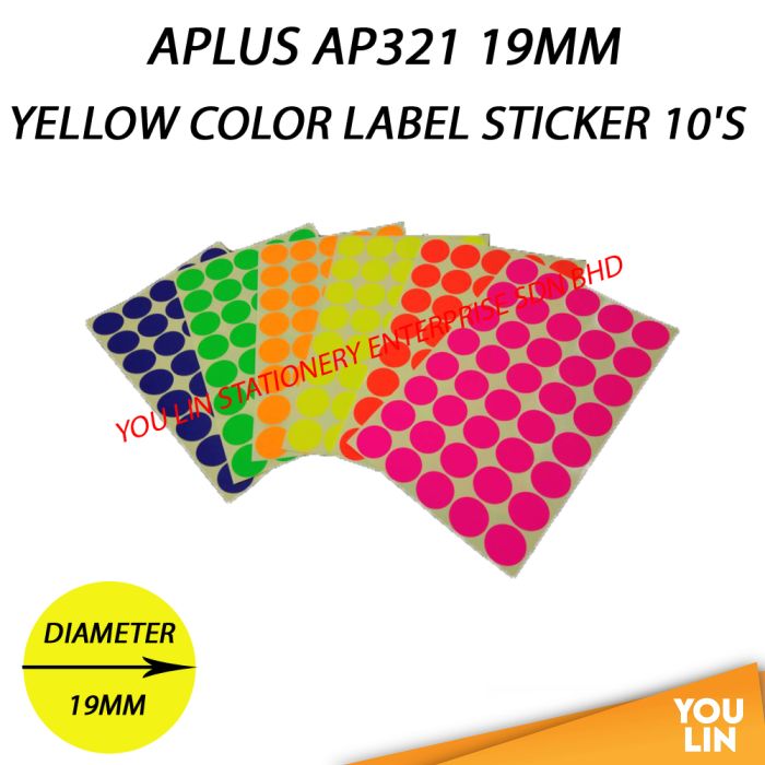 APLUS AP321 19MM Color Label Sticker 10'S - Yellow