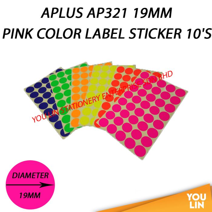 APLUS AP321 19MM Color Label Sticker 10'S - Pink