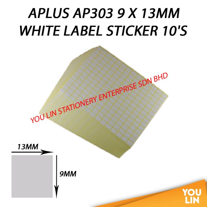 APLUS AP303 9 X 13MM White Label Sticker 10'S