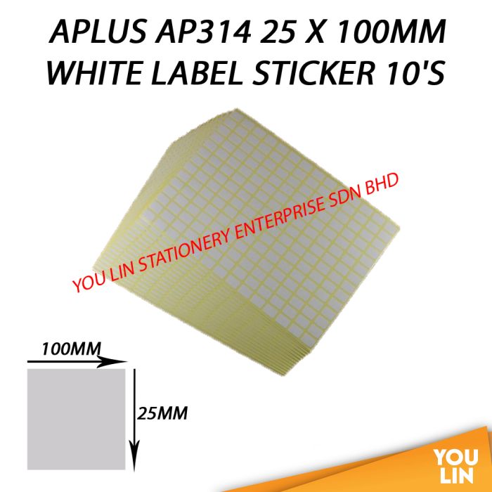 APLUS AP314 25 X 100MM White Label Sticker 10'S