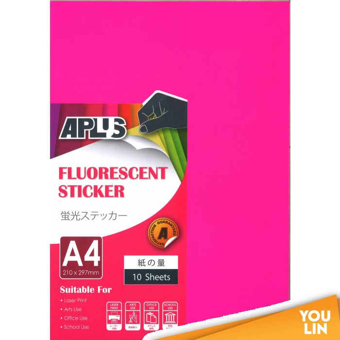 APLUS A4 Fluorescent Sticker - Pink 10'S