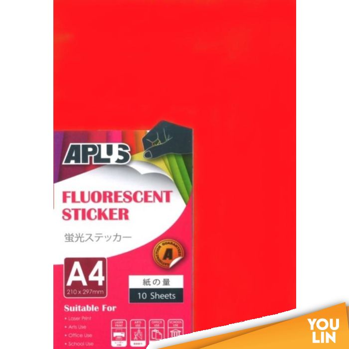 APLUS A4 Fluorescent Sticker - Red 10'S